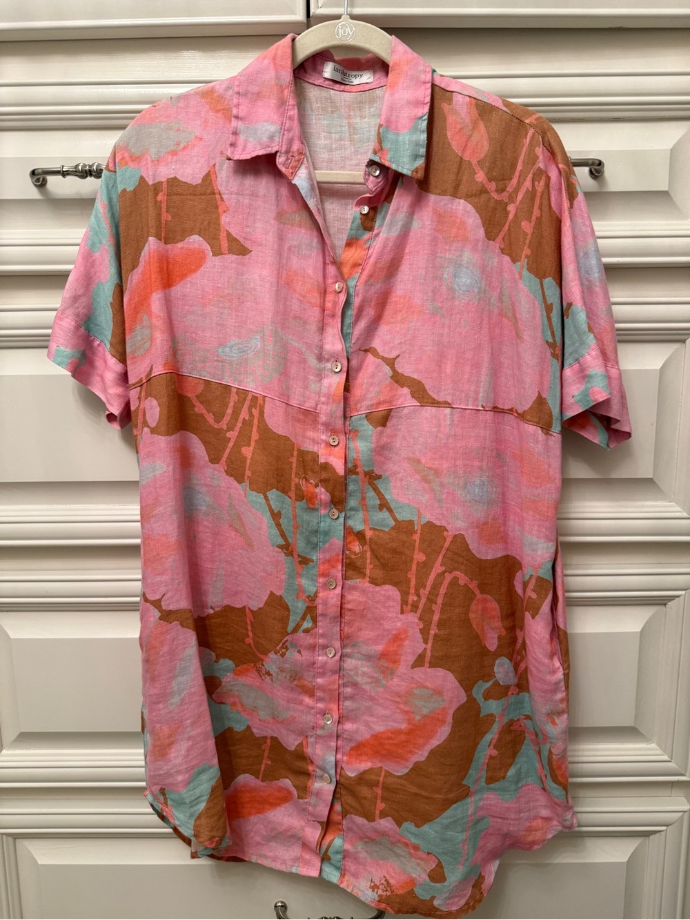 Womens Pink Floral Button-Down Shirt Dress